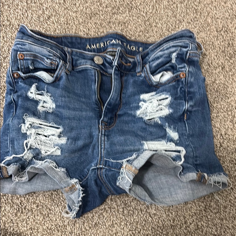 American Eagle Outfitters Blue Distressed Jean Shorts